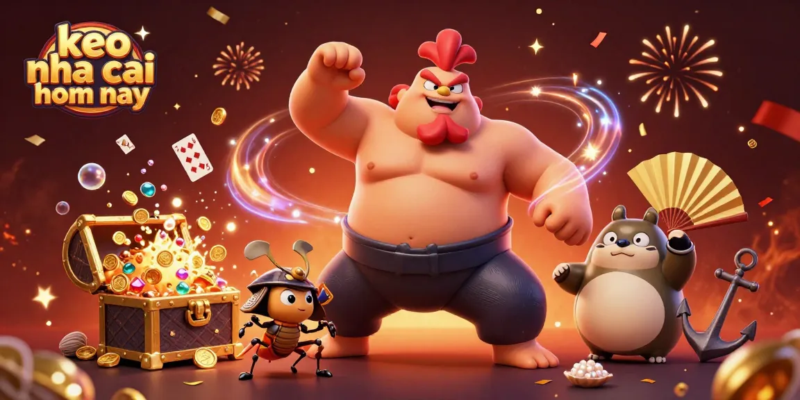 Engage with keo nha cai hom nay, featuring dynamic 3D illustration of powerful characters in energetic casino setting.