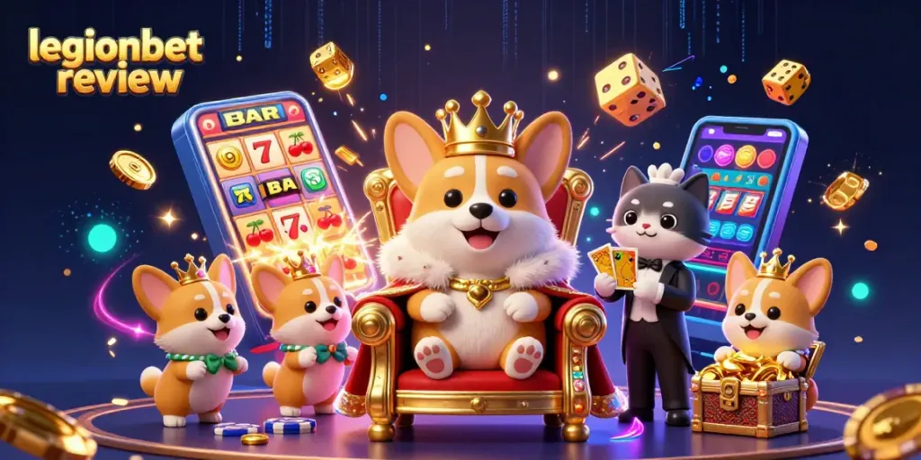 Experience the excitement with our legionbet review featuring a royal corgi in a lavish casino scene.