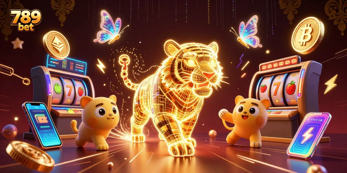 Experience winning with 789 bet at an ultra-detailed casino scene featuring a golden tiger and holographic elements.
