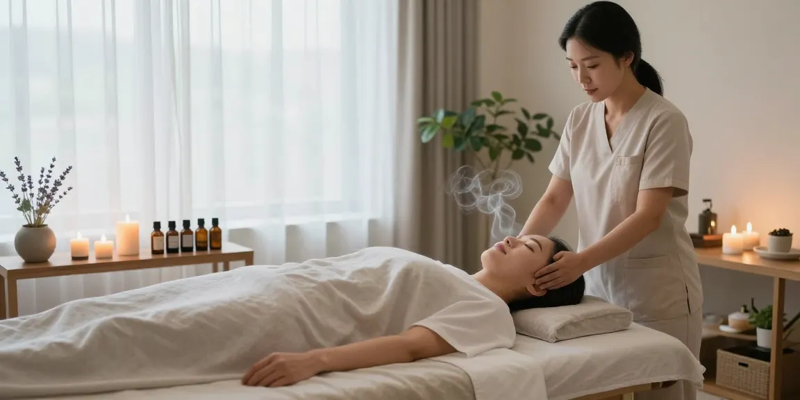 Relaxing 잠실출장안마 session in serene massage therapy room with soft lighting and calming atmosphere.