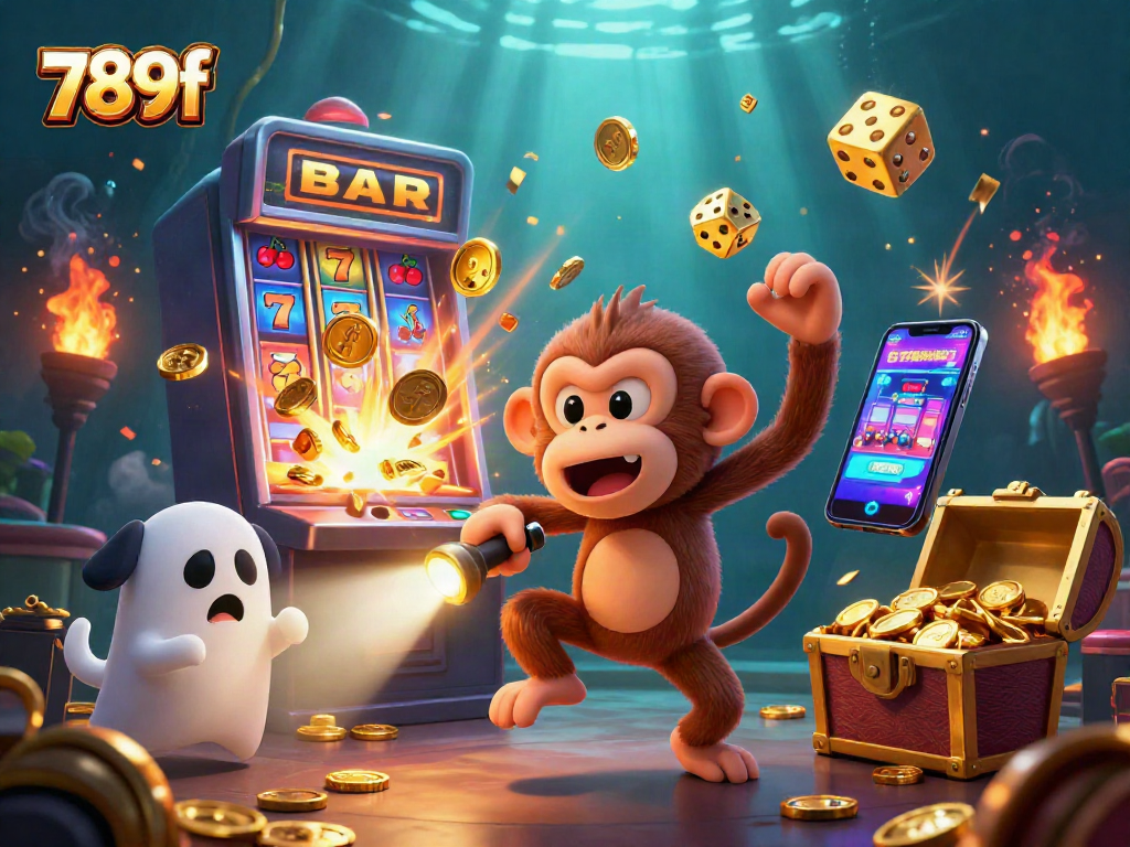 Experience the thrilling action at 789f casino, as golden coins and vibrant symbols fill the scene.