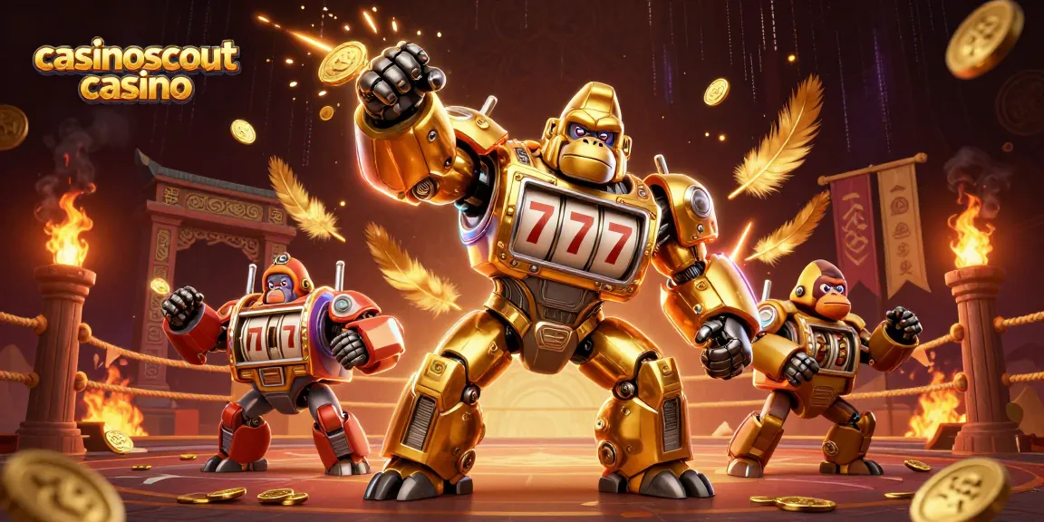 Experience excitement at casinoscout casino with a dynamic gorilla mech and vivid casino elements.