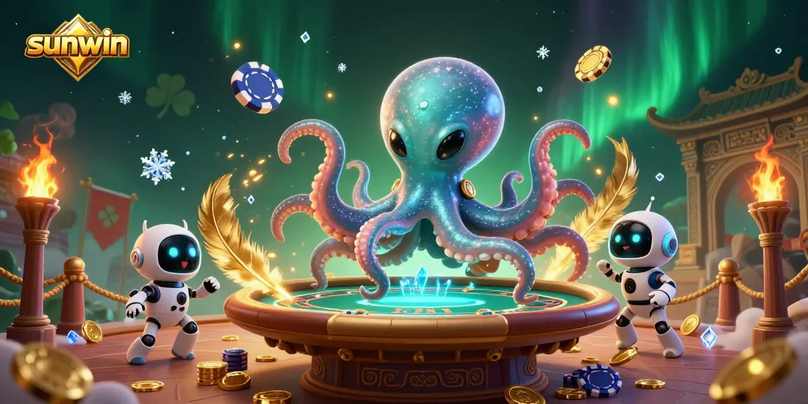 Experience thrilling gameplay at sunwin with an alien octopus dealing poker under vibrant cosmic lights.