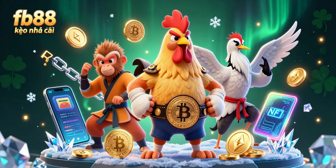 Experience thrilling bets with fb88 kèo nhà cái, featuring a dynamic casino scene with vibrant characters and digital crypto elements.